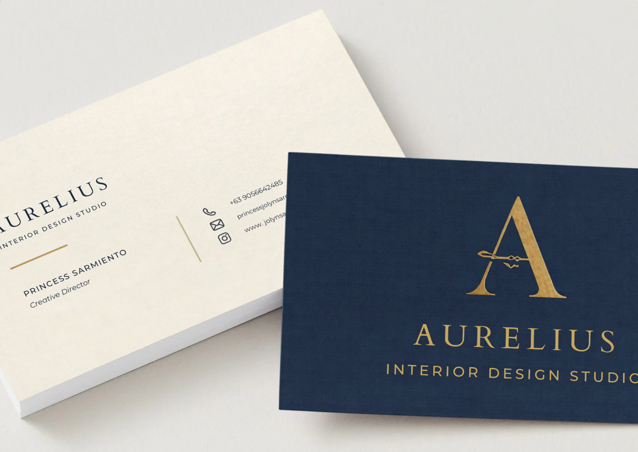 Navy and gold Aurelius business card mockup