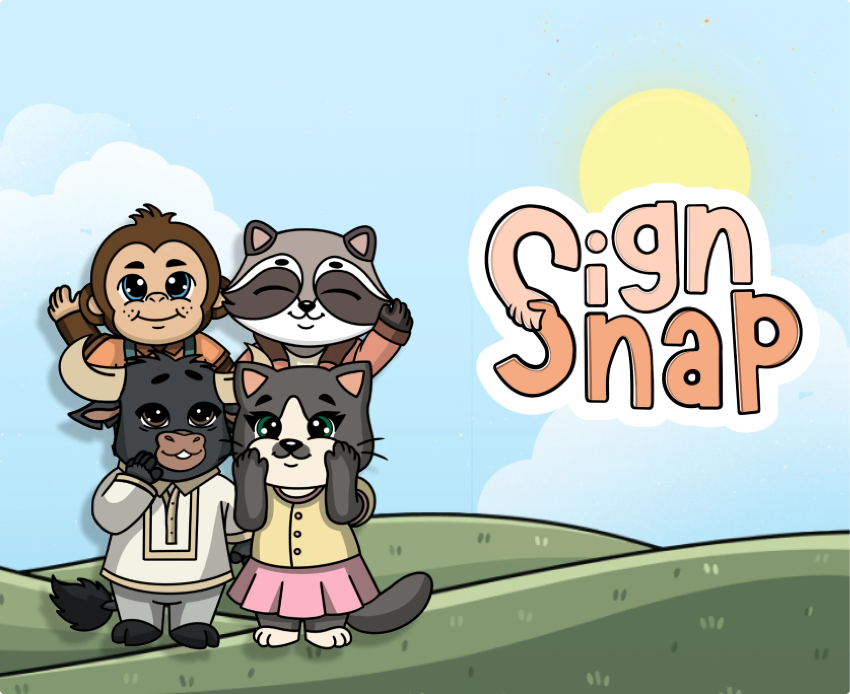 SignSnap animated characters and logo